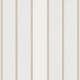 Close-up material sample of the Erismann Modern Balance 10620-02 design highlighting the vertical stripes and beige metallic accents.