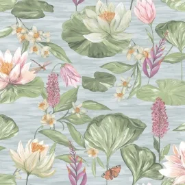 Holden Decor Lily Pad Blue Multi Wallpaper - 13620