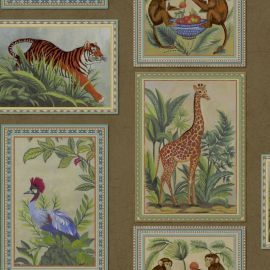 Flat swatch of 14270 showing animal frames and gold highlights.