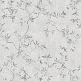 Muriva Japandi Leaf Grey Metallic Wallpaper - 173571