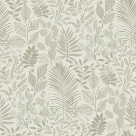 Flat swatch of Galerie Angslycka Botanical Leaf in beige showing the smooth non-woven flat paper surface.