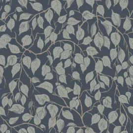 Flat swatch of Galerie Hangbjork Woodland Tree in blue and grey showing the smooth non-woven flat paper surface.
