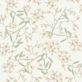 Flat swatch of Galerie Paradis Floral in pink and green showing the smooth non-woven flat paper surface.