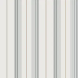 Flat swatch of Galerie Herrgard Stripe in beige and blue showing the smooth non-woven flat paper surface.