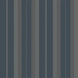 Flat swatch of Galerie Herrgard Stripe in dark blue showing the smooth non-woven flat paper surface.