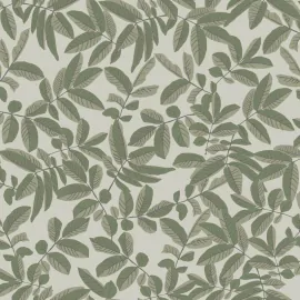 Flat swatch of Galerie Lovskog Foliage Leaf in green showing the smooth non-woven flat paper surface.