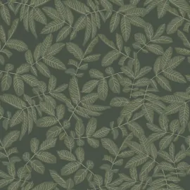 Flat swatch of Galerie Lovskog Foliage Leaf in dark green showing the smooth non-woven flat paper surface.