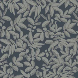Flat swatch of Galerie Lovskog Foliage Leaf in blue and grey showing the smooth non-woven flat paper surface.