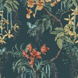 Belgavia Decor Suki Floral Trail Dark Green/Blue Wallpaper - 2162