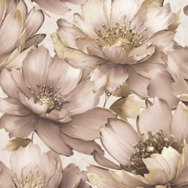 Muriva Aminah Large Floral Blush/Gold Metallic Wallpaper - 224502