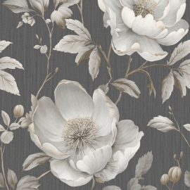 Muriva Alethia Floral Black Metallic Wallpaper - 227503