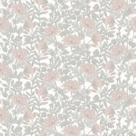 High-resolution flat swatch of Muriva Martha Floral wallpaper in green and blush.
