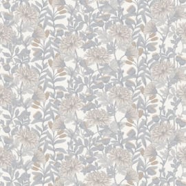 High-resolution flat swatch of Muriva Martha Floral wallpaper in cream and blue showing the textured finish.