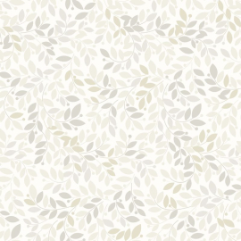 High-resolution flat swatch of Muriva Gentle Leaf wallpaper in cream with a metallic finish.