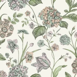 Rasch Amelie Hydrangea Floral Cream Multi Wallpaper - 260162