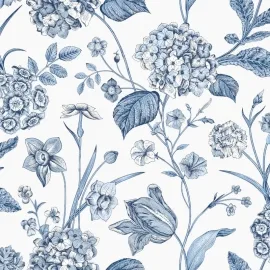 Rasch Amelie Hydrangea Floral Blue/White Wallpaper - 260169