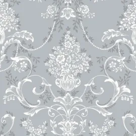 Rasch Amelie Floral Damask Dusky Blue Wallpaper - 260246