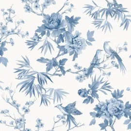 Rasch Amelie Chinoiserie Bird Blue/White Wallpaper - 260554