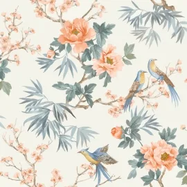 Rasch Amelie Chinoiserie Bird Orange/Blue Wallpaper - 260561