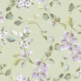 Rasch Rosalie Floral Leaf Trail Sage/Lilac Metallic Wallpaper - 260652