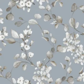 Rasch Rosalie Floral Leaf Trail Powder Blue Metallic Wallpaper - 260659