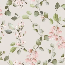Rasch Rosalie Floral Leaf Trail Cream/Pink Metallic Wallpaper - 260666