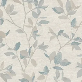Rasch Silver Birch Leaf Natural/Blue Metallic Wallpaper - 311419
