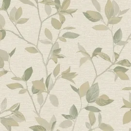 Rasch Silver Birch Leaf Natural/Green Metallic Wallpaper - 311433