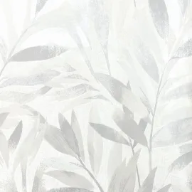 Rasch Fiji Tropical Leaf Motif Grey/Silver Metallic Wallpaper - 311617