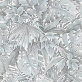 Galerie Eden Tropical Leaves Dusty Blue Wallpaper - 33306