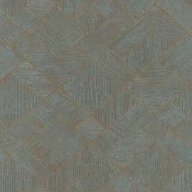 Galerie Odyssey Wood Mosaic Design Blue/Copper Metallic Wallpaper - 35512