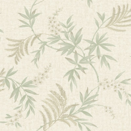 Flat swatch of 36452 highlighting the sage tones and metallic leaf.