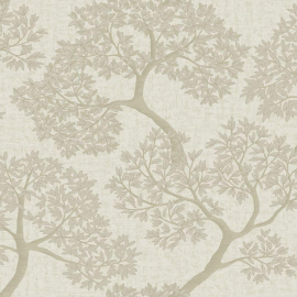 Flat swatch of 36460 showing the cream base and metallic tree print.