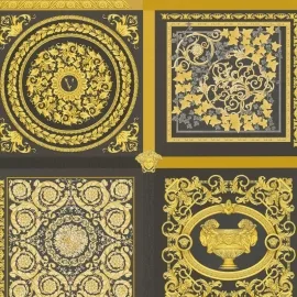 Versace Barocco Mosaic Black/Gold Wallpaper - 387043