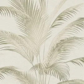 Michalsky Living Fanned Palm Leaf Cream/Green Metallic Wallpaper - 39980-2