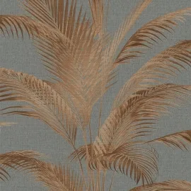 Michalsky Living Fanned Palm Leaf Grey/Copper Metallic Wallpaper - 39980-3