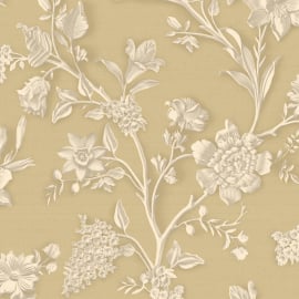 Close-up material sample of the Rasch Florentina Angelina 400938 design showing the rich gold metallic floral trails and textured background.