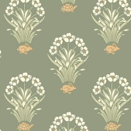Belgravia Decor Hare and Tortoise Green Wallpaper - 6655