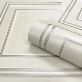 Belgravia Decor Amara Wood Panel Off White/Silver Satin Wallpaper - 7388
