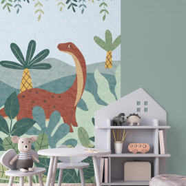 Action-packed child's play area featuring the giant multi-colour dinosaur mural across the back wall as a main statement.