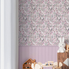 Creative design perspective illustrating how the lively garden graphics bring a fresh, colourful, and organic feel to a playroom corner.
