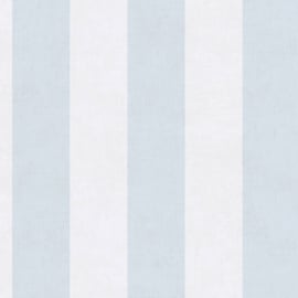 Flat material sample of the AS Creation Lilly & Luis 77078-4 design showing the alternating blue and cream vertical stripes.