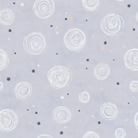 Flat material sample of the AS Creation Lilly & Luis 77139-1 design showing the alternating grey and pink circular pattern.