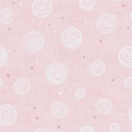 Flat material sample of the AS Creation Lilly & Luis 77139-2 design showing the alternating pink and white circular pattern.