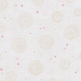 Flat material sample of the AS Creation Lilly & Luis 77143-3 design showing the detailed beige and white illustrated cloud pattern.