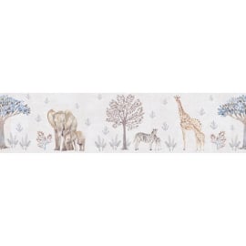 Flat material sample of the AS Creation Lilly & Luis 77177-1 design showcasing the multi-colour jungle safari animals.