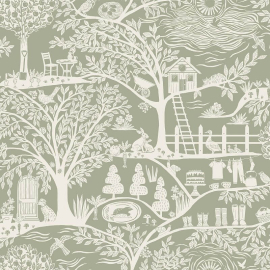 Flat swatch of Belgravia Decor Homegrown in green showing the detailed flat paper substrate surface.