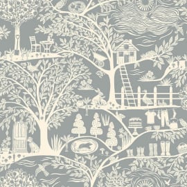 Flat swatch of Belgravia Decor Homegrown in blue showing the detailed flat paper substrate surface.