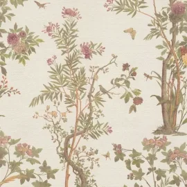 As Creation Botanical Sketch White Multi Metallic Wallpaper - 79043-3