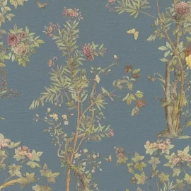 As Creation Botanical Sketch Blue Multi Metallic Wallpaper - 79043-4